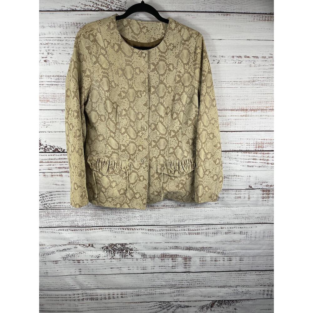 Chi By Falchi Jacket Women's Large Beige Snake Leather Button Front Collarless